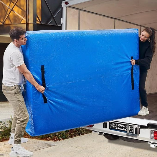 Mattress Bags for Moving, BETU Mattress Protector Waterproof Mattress Cover Cal King Size Storage Bags with 8 Heavy-Duty Handles and Zipper for Bed Extra Thick Large Reusable (86"x75"x15" Blue)