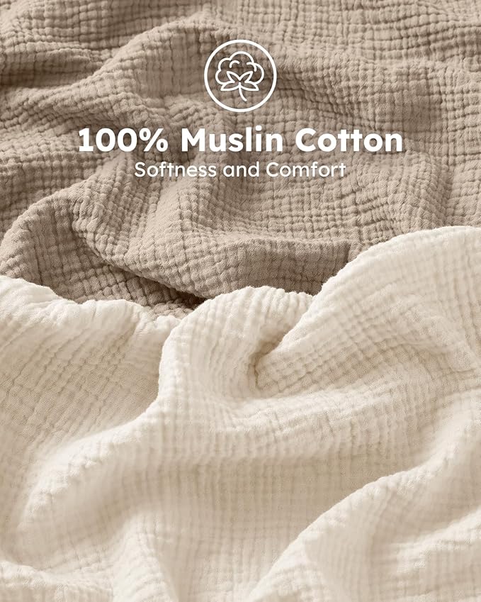 Muslin Crib Sheets for Boys Girls, 100% Cotton Fitted Crib Sheet 2 Pack for Standard Crib and Toddler Mattress, Breathable Soft Baby Sheet 28x52x8in Beige & Khaki