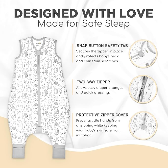 Mama Cheetah Toddler Sleep Sack with Feet 3T-4T, 2.5 TOG Organic Cotton Baby Sleeping Bag with Legs, Winter Baby Wearable Blankets for Early Walker L