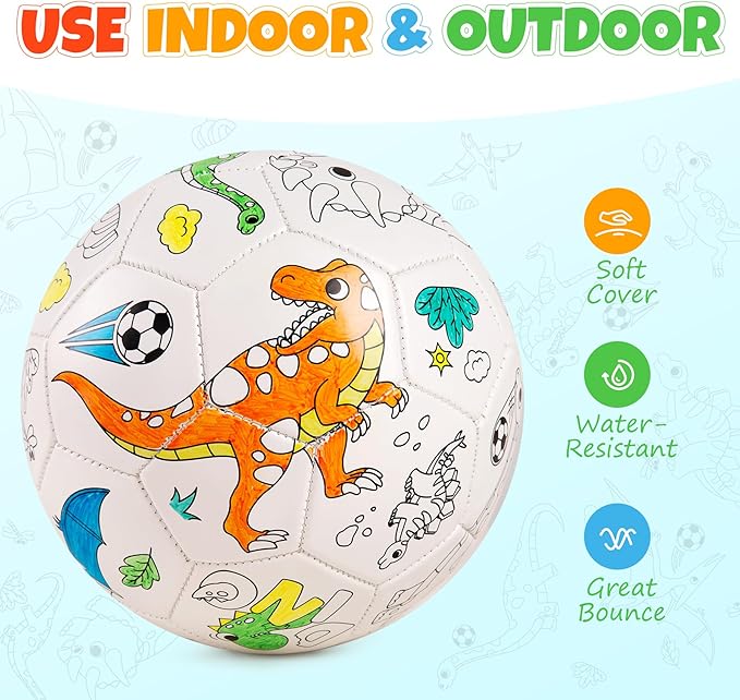 EVERICH TOY Paint Your Own Soccer Ball with Markers, Toddler Arts and Crafts Kits Soccer Gifts for Boys Girls, Size 3 Dinosaur Toys Coloring Custom Soccer Ball Birthday Gifts for Kids 3 4 5 6-8 8-12
