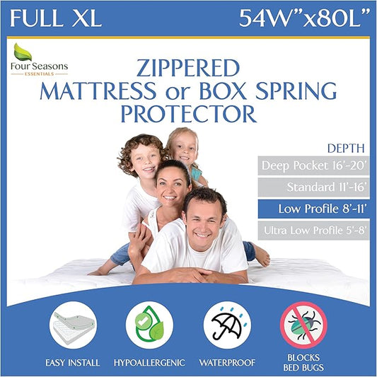 Full Extra Long (XL) Mattress Protector 54x80 Waterproof Zippered Encasement Premium Bed Cover Protects Against Dust (8"-11" Depth)