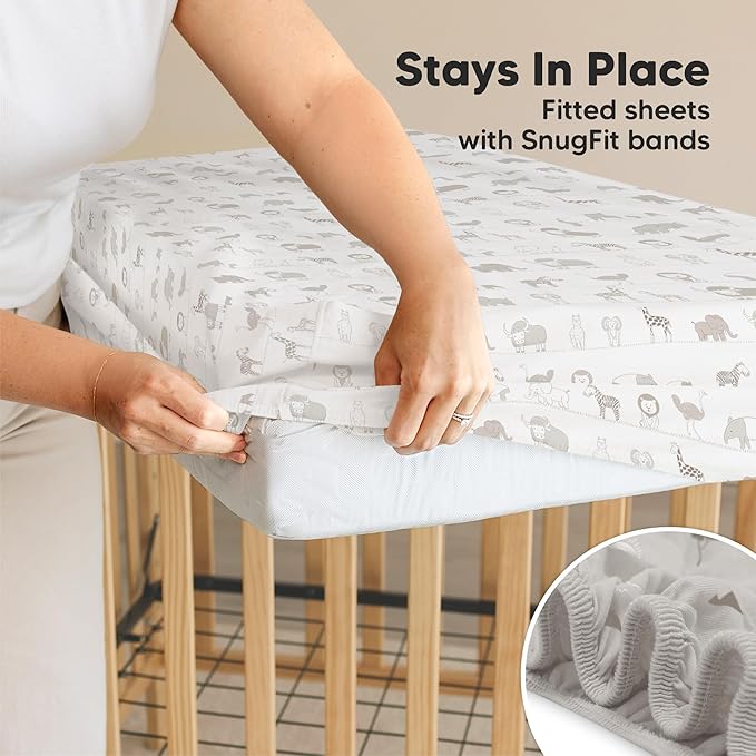 2-Pack Waterproof Crib Sheets for Girl, Boy - Organic Cotton 52X28 Fitted Crib Sheets Neutral, Crib Mattress Protector Sheets, Soft Toddler Bed Sheets,Washable Infant Fitted Baby Crib Sheets (Foxtrot)