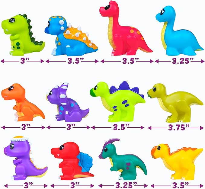 Tub Works® Dinosaur Mold Free Bath Toys, 12 Pack | Sealed, No Hole Bath Toys Design Keeps Moisture Out | Soft, Squeezable & Float on Water | Easy-Grip Baby & Toddler Bath Toy Set | Baby Pool Toys