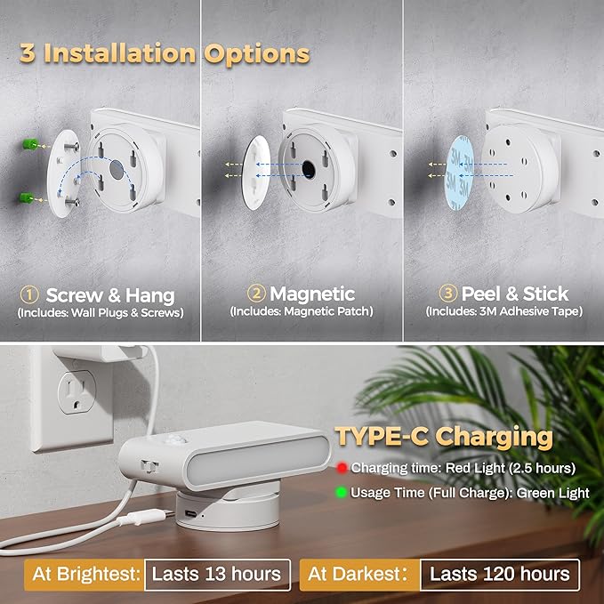 Briignite Motion Sensor Stair Light for Indoor, Night Lights Plug into Wall Magnetic Stick-On Soft White (3000K), Rechargeable, Battery-Operated Wall Light for Hallway, Stairs, Bedroom, Kitchen
