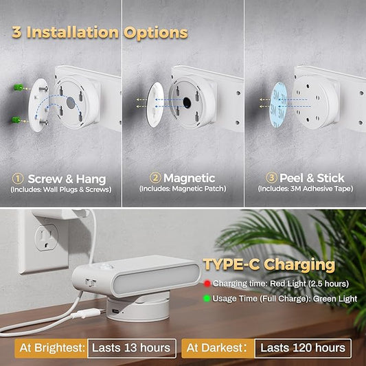 Briignite Motion Sensor Stair Light for Indoor, Night Lights Plug into Wall Magnetic Stick-On Soft White (3000K), Rechargeable, Battery-Operated Wall Light for Hallway, Stairs, Bedroom, Kitchen