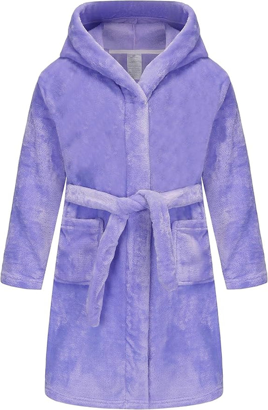 Boys Girls Robe Kids Flannel Hooded Bathrobe Sleepwear Pajamas Toddler Soft Plush Robes for Girls 2-16 Years