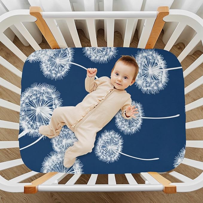 Blue Dandelion Crib Sheets Standard Crib Toddler Mattresses Cover Fitted Baby Bed Sheet Breathable Crib Mattress Sheet for Girls Boys 39''x27''x9''