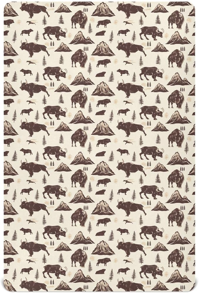Fitted Crib Sheets for Baby Boys or Girls Soft Breathable Baby Play Yard Sheet for Standard Size Crib Mattress 52x28in National Park Deer Bear Moose