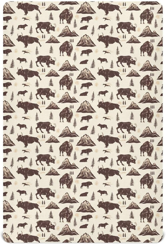 Fitted Crib Sheets for Baby Boys or Girls Soft Breathable Baby Play Yard Sheet for Standard Size Crib Mattress 52x28in National Park Deer Bear Moose