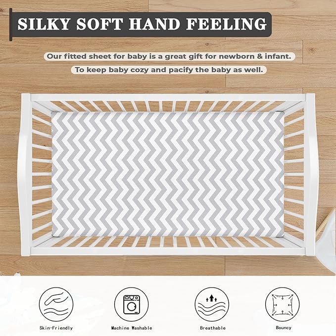 Gray Wave Fitted Crib Sheet Wave Baby Crib Sheet Fit Standard Crib and Toddler Mattress,Crib Mattress Sheets for Boys Girls 28"x52"
