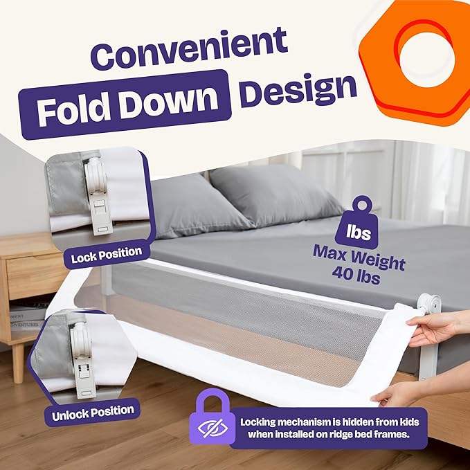ComfyBumpy 1-Pack Bed Rail for Toddlers 55.5" L x 23.5" H | Extra Tall Toddler Bed Rails for Twin, Full, Queen & King Mattress Size | Swing Down Rail Guard | Mattress Side Rail for Kids | White