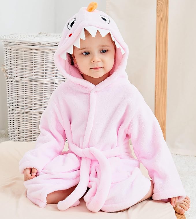 Boys Girls Bathrobe Kids Toddler Cartoon Dinosaur With Tail Hooded Sleep Robe