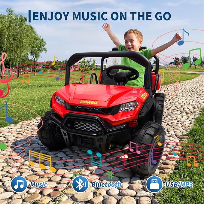 24V 4WD Electric Ride-on Dump Truck for Kids, 2-Seater with Parental Remote Control, 3 Speeds, All-Terrain Off-Road Toy Car for Boys Girls, Red