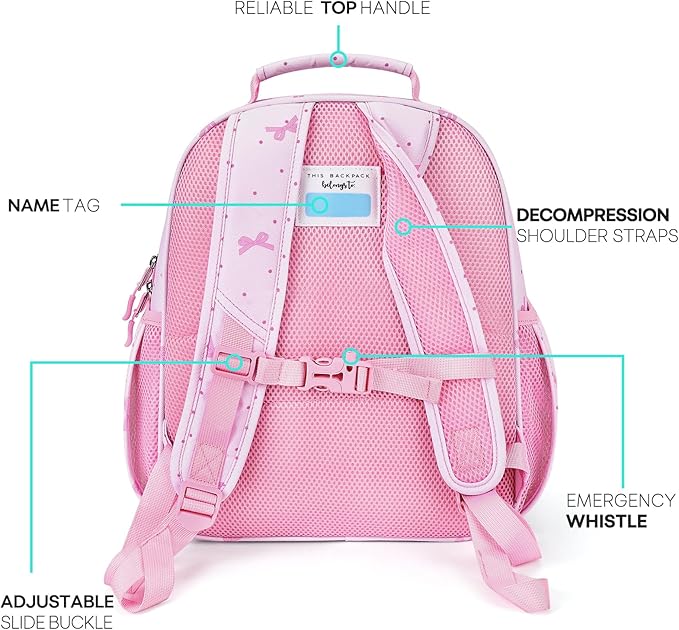 mibasies Girls Backpack 5-8: Lightweight Kids Backpacks for Girls - Girl Bookbag for Elementary School - Polka Dot Bow Pink