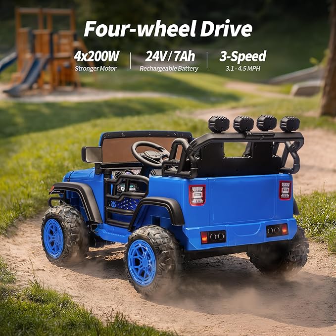 2 Seater Electric Ride on Car Truck, 24V 4x4 Ride on Toy for Kids 4-8 with Remote Control, EVA Tires - Blue