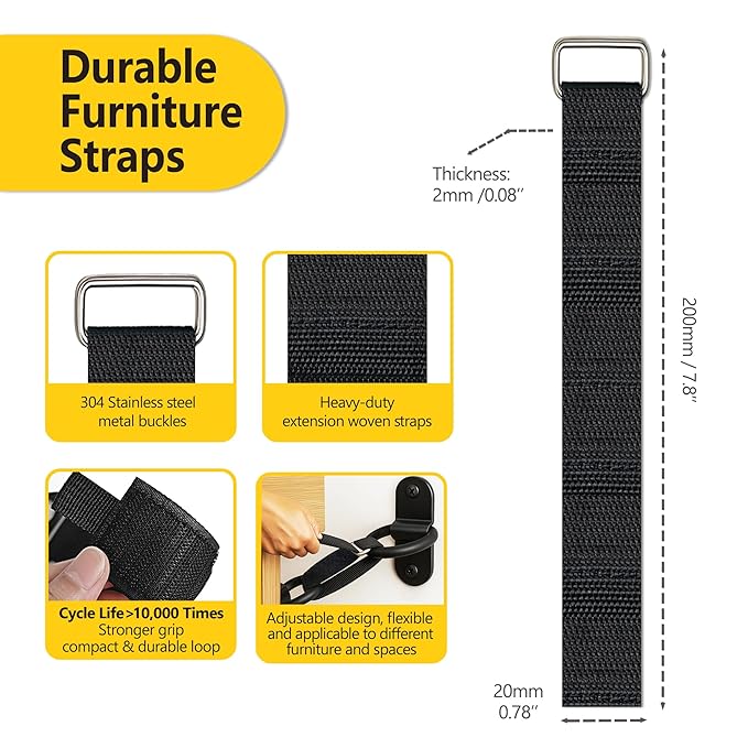 Furniture Anchors for Baby Proofing 6 Pack 400lbs Furniture Straps Leaning Mirror Wall Anchors Anti Tip Kit for Dresser Shelves Bookshelf Cabinet Mirror Earthquake Child Pet Safety