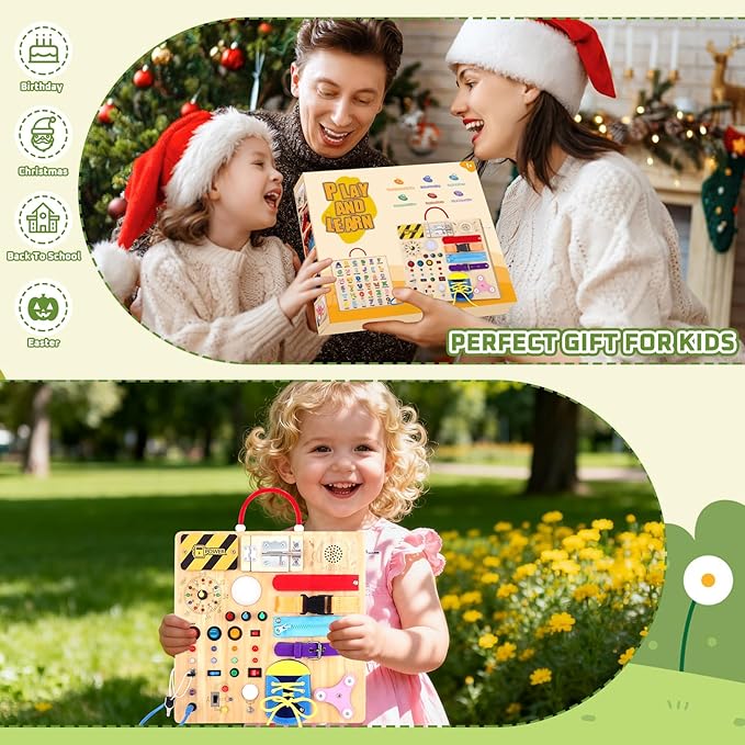 Busy Board for Toddlers - Montessori Educational Toy for 1-3 Year Old Boys & Girls | Travel-Friendly Sensory Learning Activity | Ideal for Kids with Autism(Busy Board v3)