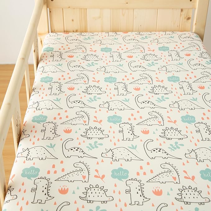 SDIII 2 Pack Dinosaur Crib Sheets for Boys 52×28 Stretchy Microfiber Jersey Knit Fall Crib Sheets Dinosaur for Standard Crib and Toddler Mattress