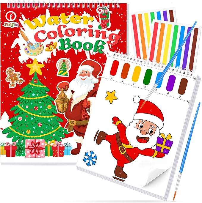 Paint with Water Coloring Books for Toddlers, Watercolor Painting Book and Drawing Art Paper for Kids Ages 3 4 5 6 7 8 Years Old, Christmas Art Craft for Drawing with Brush
