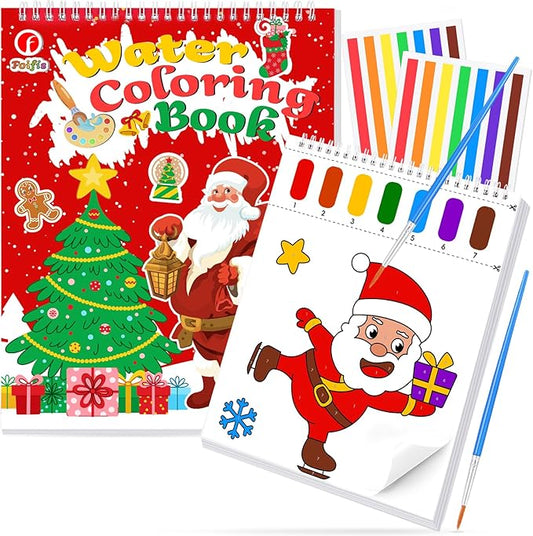 Paint with Water Coloring Books for Toddlers, Watercolor Painting Book and Drawing Art Paper for Kids Ages 3 4 5 6 7 8 Years Old, Christmas Art Craft for Drawing with Brush