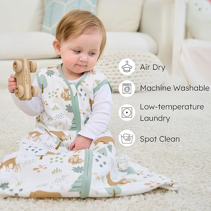 Baby Sleep Sack 0-6 months, 100% Cotton Sleeping Sack for Newborn and Infant, 3 Pack Baby Wearable Blanket, 0.5 Tog Lightweight Double Zipper Sleep Bag Small Green Forest Bear