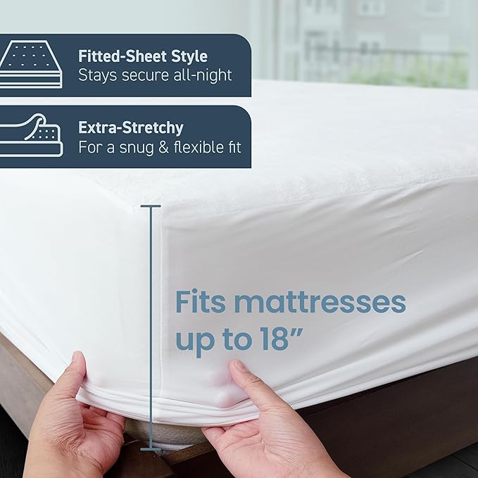 SafeRest Waterproof Twin XL Size Mattress Protector - Fitted with Stretchable Pockets - Machine Washable Cotton Blend Mattress Cover for Bed