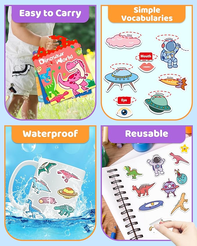 Benresive Reusable Sticker Books for Kids 2-4, Sticker Books for Toddlers 1-3 2-4, Toddler Travel Toys Activities Crafts Gifts