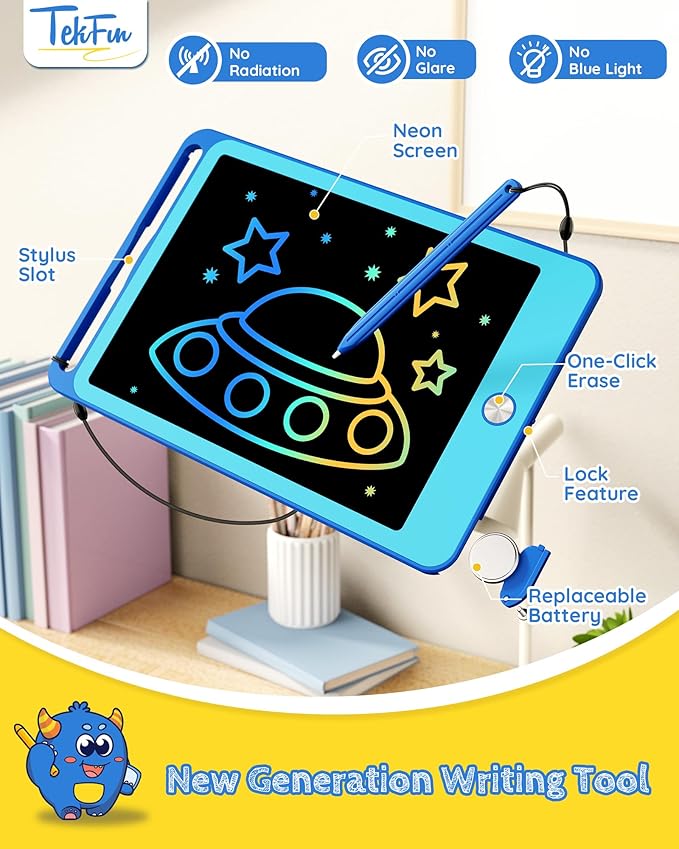 TEKFUN LCD Writing Tablet for Kids, Doodle Board Drawing Board Reusable Drawing Tablet with Lanyard, Educational Kids Toddler Toys Birthday Gift for Boys Girls 3-12 Years Old (6”W x 8.8“H Blue)