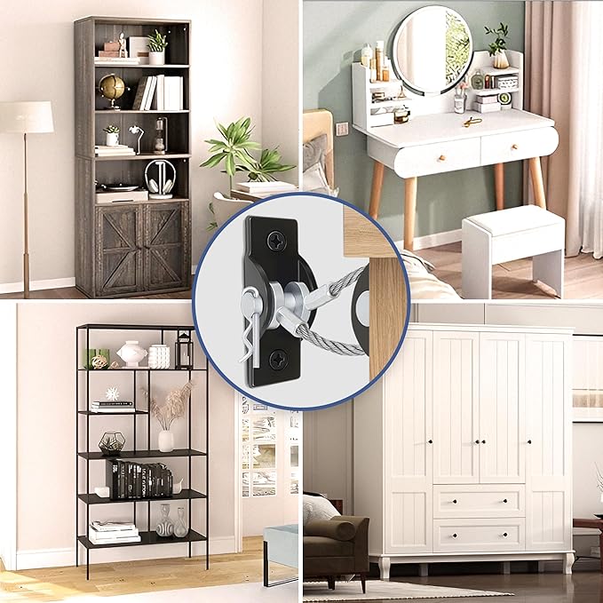 Furniture Anchors for Baby Proofing, Anti Tip Leaning Mirror Wall Anchors 4Packs 800lbs Furniture Straps Mirror Anchor Kit for Large Floor Mirror Dresser Bookshelf Cabinet Earthquake Proof Safety