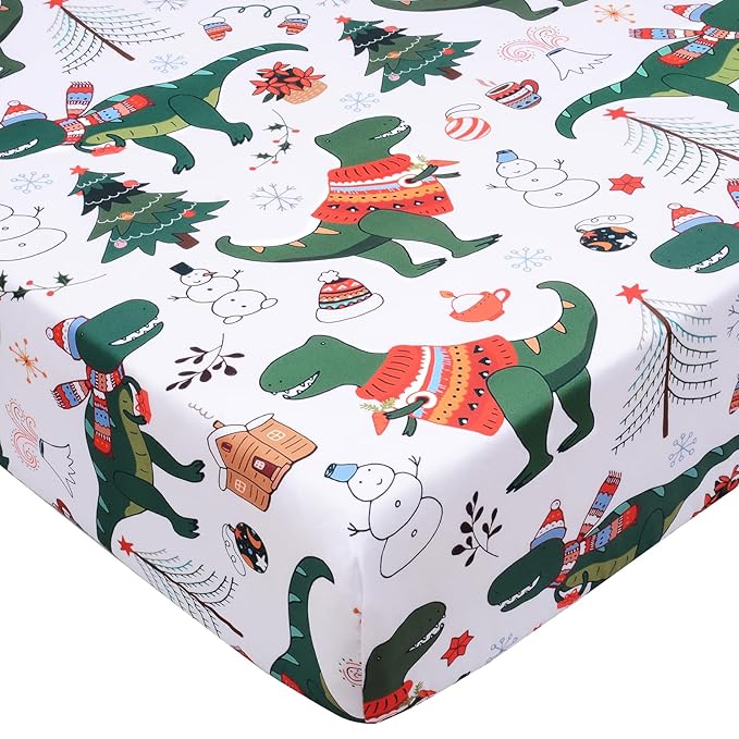 UOMNY Crib Sheet Christmas Dinosaur Fitted Crib Sheets Baby Sheet for Standard Crib and Toddler Mattresses Nursery Bedding Sheet Crib Mattress Sheets for Boys and Girls 1 Pack Space Toddler Sheet