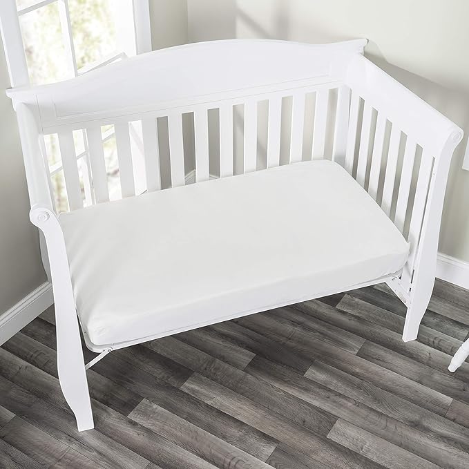 Everyday Kids 2-Pack Fitted Crib Sheets, 100% Soft Breathable Microfiber Baby Sheet, Fits Standard Size Crib Mattress 28in x 52in, White Nursery Sheet and Beige Nursery Sheet