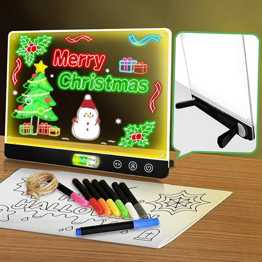 LED Magnetic Rechargeable Note Board, 11.8"x15.7" Large Acrylic Dry Erase Board with 11 Light Modes, Cordless Glowing Message Board with Hanging Chain & Stand, Professional Signage for Office