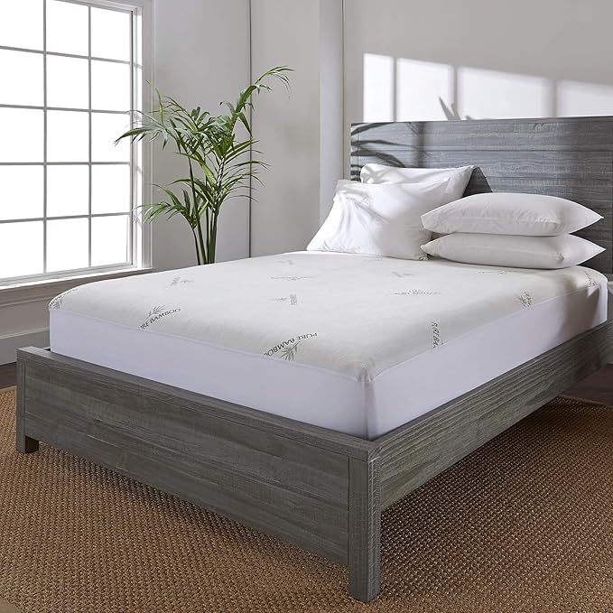 Queen Mattress Protector by PURE BAMBOO, Waterproof - Viscose Derived from Bamboo, Breathable, Noiseless Mattress Cover Protects Against Moisture, Spills, Stains (Queen)
