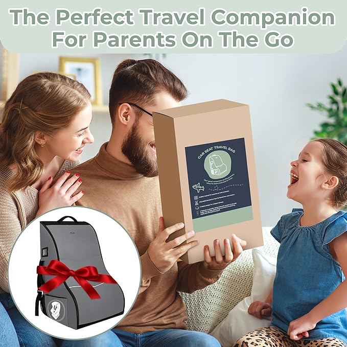 DerBiedersinn Car Seat Travel Bag for Airplane – Waterproof Heavy Duty Carseat Backpack for Gate Check or Airport Travel – Fits Infant, Convertible & Booster Seats, Dark Grey
