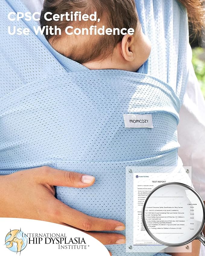 Momcozy Baby Carrier AirMesh - The Perfect Summer Water Sling for Newborns to Toddler 8-35 lbs - Cooling, Breathable and Lightweight Baby Wrap, Nice for Summer, Pool, Beach, Swimming, Light Blue
