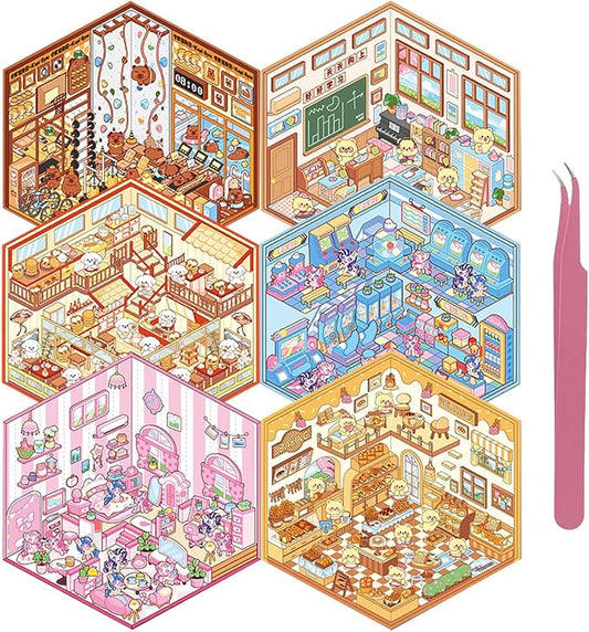 DIY 3D Sticker for Kids, 6 Sets of Cute Stickers for Girls Adult Isometric Sticker Scene Kids Reuseable and Waterproof Stickers, Holiday & Christmas Fun