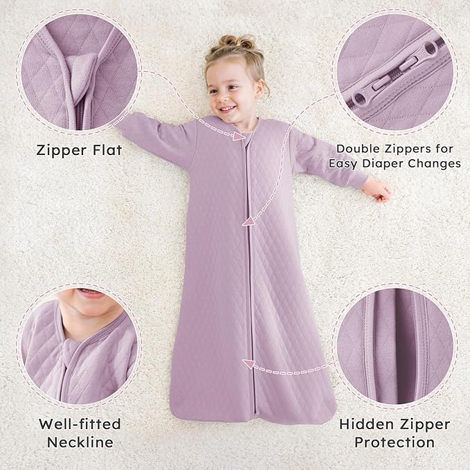 Yoofoss Baby Sleep Sack 18-24 Months 1.0 Tog Long Sleeve Sleep Sack Organic Cotton Wearable Blanket for Toddlers 2-Way Zipper Quilted Sleeping Sacks(X-Large)
