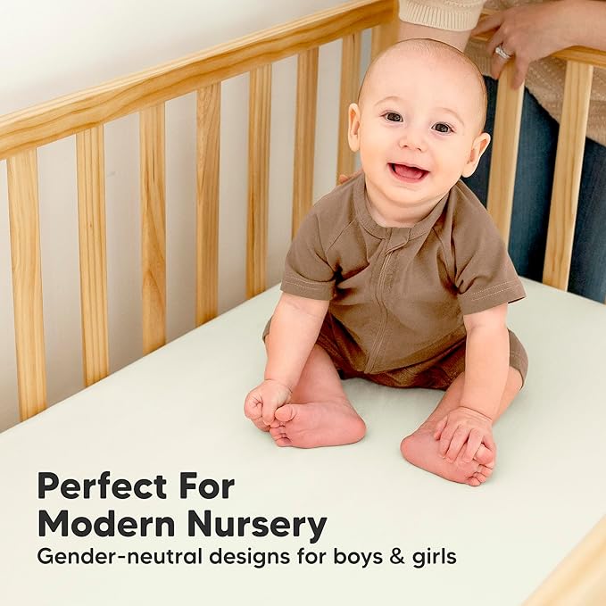 2-Pack Waterproof Baby Crib Sheets for Boys, Girls - 52x28 Viscose Derived from Bamboo Toddler Bed Sheet Neutral, Fitted Crib Mattress Protector Cover for Baby Bedding, Soft & Gentle (Oregano)
