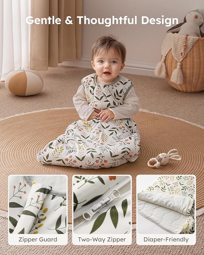 Yoofoss Rayon Made from Bamboo Baby Sleep Sack 6-12 Months 1.0 Tog Baby Wearable Blanket, Super Soft Infant Toddler Sleeping Sack 2-Way Zipper