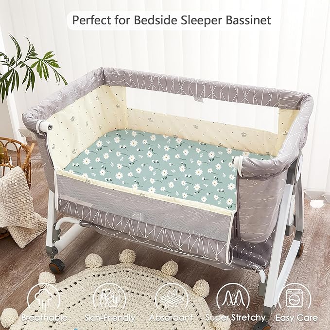 3 Pack Soft Bassinet Sheets - 33"x20" Bedside Bassinet Sheets for Baby Delight, Angelbliss, Maxi-COSI & Most Regular Size Bedside Sleeper | Breathable & Skin Friendly Bassinet Fitted Sheets for Girls