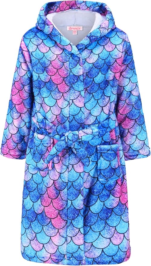 QPANCY Girls Robe Kids Bathrobes Soft Plush Fleece Pajamas Sleepwear