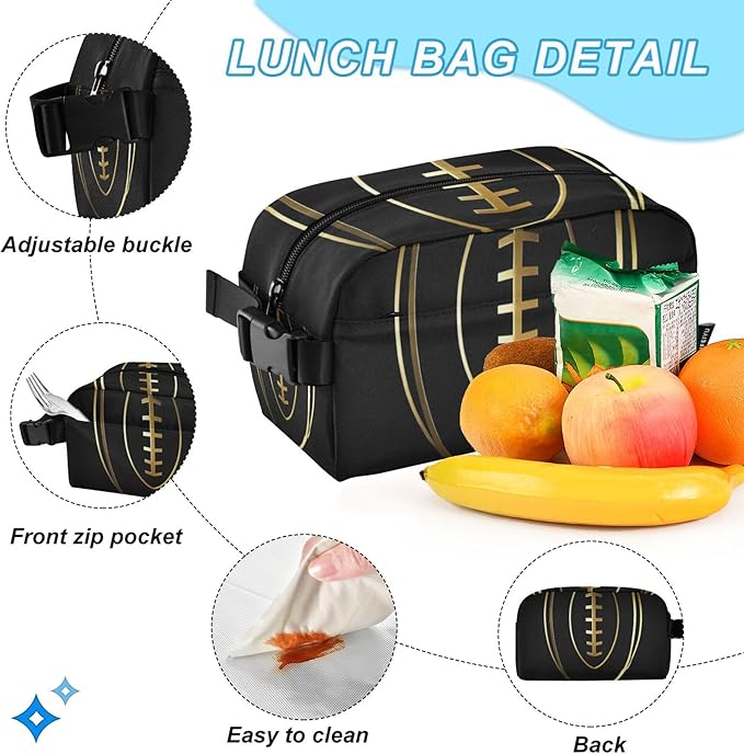 Jucciaco American Football Gold Backpack with Lunch Bag, School Travel Backpack for Teens Boys Girls Backpacks Set