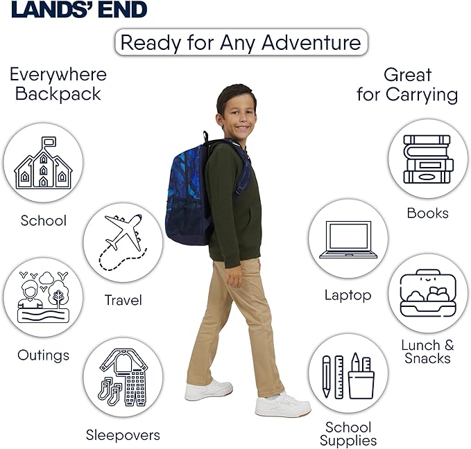 Lands' End Unisex Kids Medium ClassMate Lightweight Durable Elementary School Backpack, Limoges