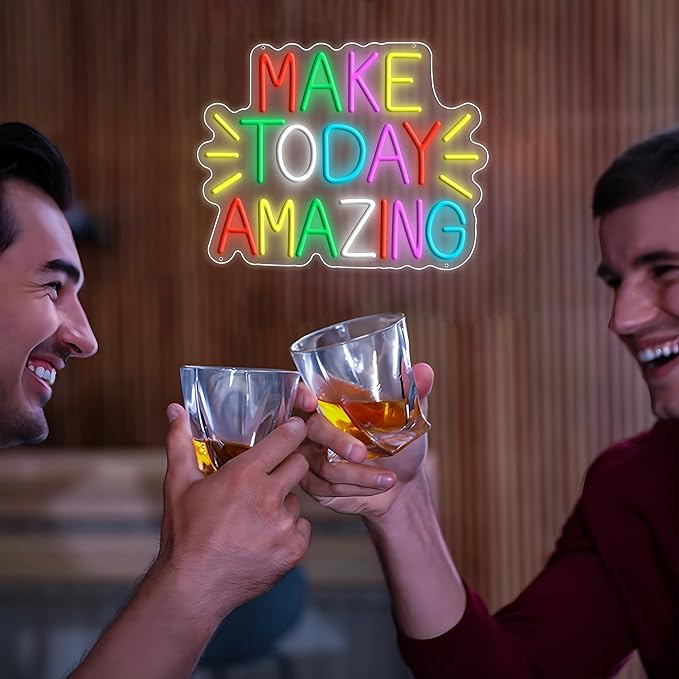 Enuoli Make Today Amazing Neon Sign Wall Decor Letter LED Neon Lights Light Up Signs For Kids Room Dimmable Positive Affirmation LED Neon Light Sign Home Business Wall Art Decor