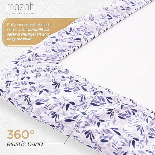 MOZAH Organic Muslin Crib Sheets, Soft and Breathable Bedding for Baby Girls or Boys, Snug Fitted Sheet for Standard Cribs & Toddler Mattresses, 2 Pack, Blue and Blue Leaves
