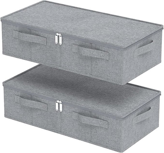 ENUMAIL Underbed Storage Box, Foldable Bed Sheet Organizer, Cube Bags Container with Lid for Organizing Clothes, Blankets, Comforter, 23.6x11.8x5.9in, Grey, 2 Pack