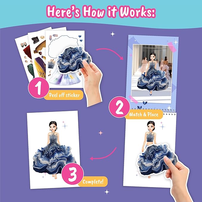 BSCOOL Sticker Dress up Books - Sticker Activity Book for Kids. Learn Girls Fashion Design with Stickers and Guides for Kids 5 and up. Little Designer Creativity Book. Stickers, Paper Dolls. - Glamour