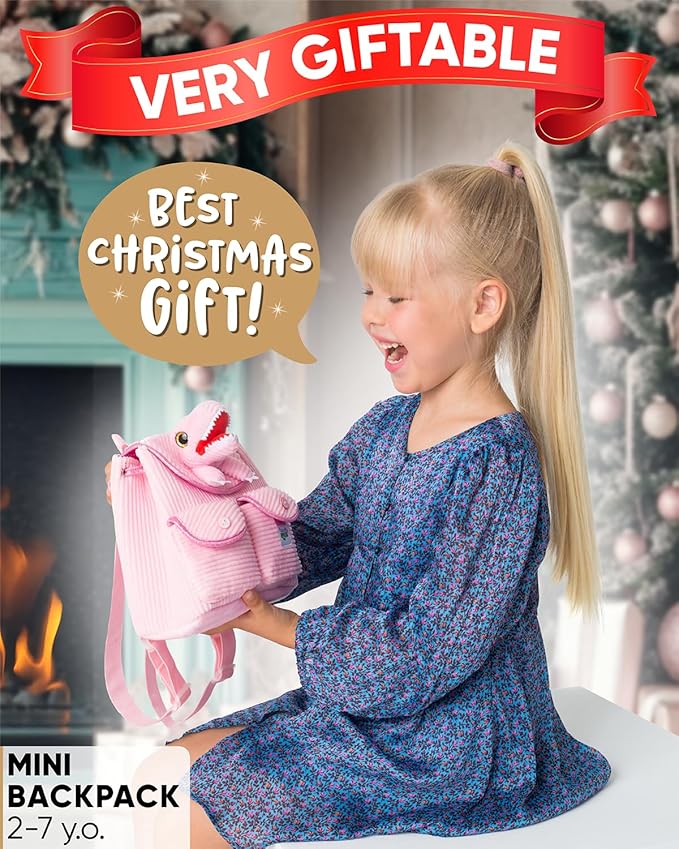 Pink Dinosaur Mini Backpack for Kids, Mini Backpack for Toddler Girls, Gift for 2 3 4 5 Year Old Girl Boy