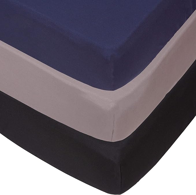 Belsden 3 Pack Microfiber Durable Crib Sheets Fitted, Silky Soft Smooth Breathable Baby Sheets Set, 28''x52'' Fits Standard Crib and Toddler Mattresses, Navy & Grey & Black