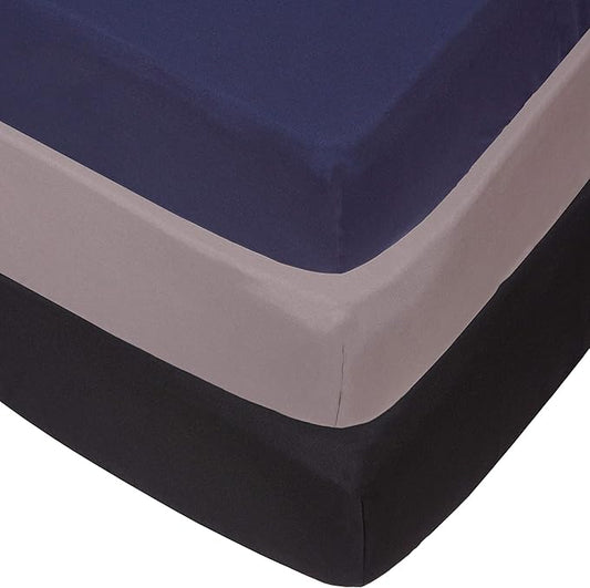 Belsden 3 Pack Microfiber Durable Crib Sheets Fitted, Silky Soft Smooth Breathable Baby Sheets Set, 28''x52'' Fits Standard Crib and Toddler Mattresses, Navy & Grey & Black